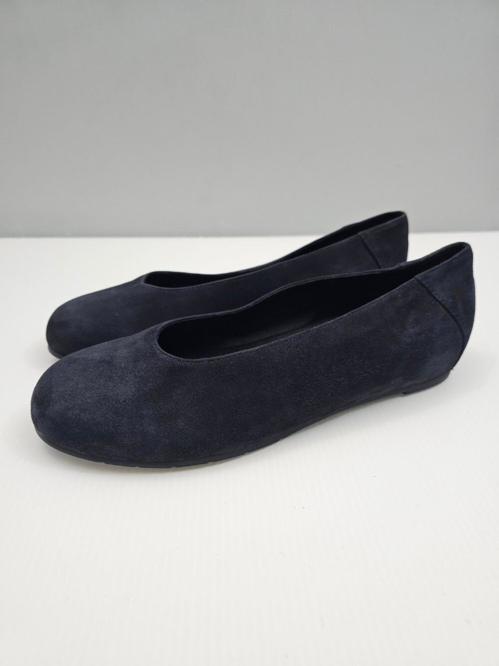 Eileen Fisher Una 2 Ballet Flat Womens 7.5 Navy Blue Suede Slip On Hidden Wedge